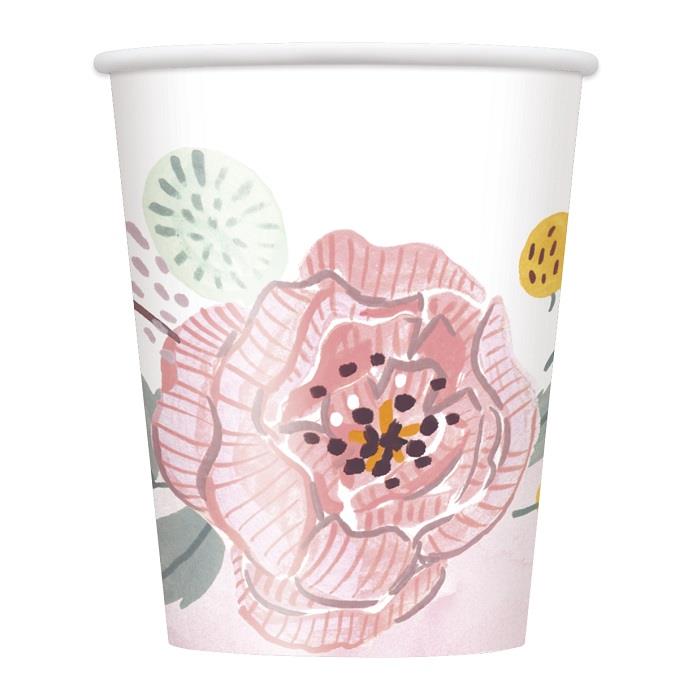 Painted Floral Wedding Party Cups Pack of 8 | Party Save Smile