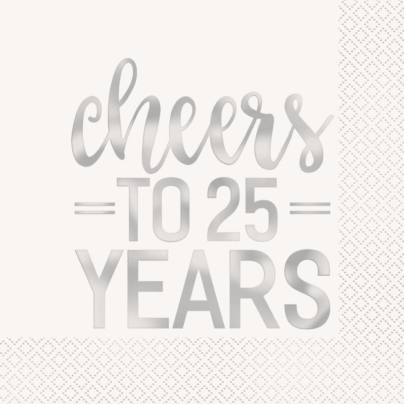 Cheers 25th Anniversary Napkins Pack of 16 | Party Save Smile