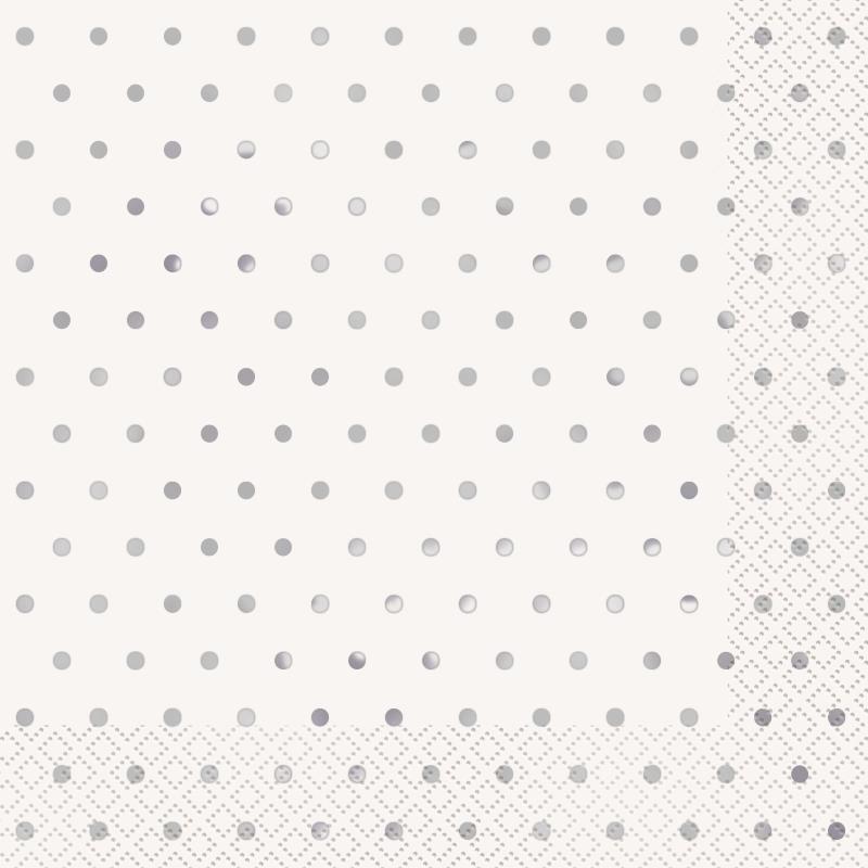 Silver & White Napkins Polka Dots Pack of 16 | Party Save Smile