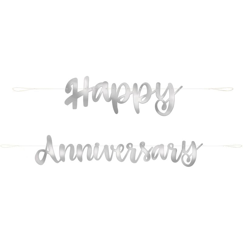 Silver Happy Anniversary Banner 1.8 Metres | Party Save Smile