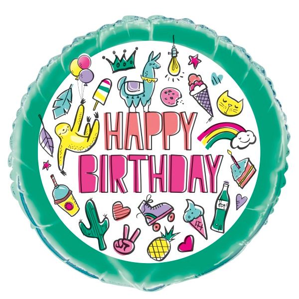 Llama Summer Cartoon Happy Birthday Foil Balloon 18 Inch | Party Save Smile