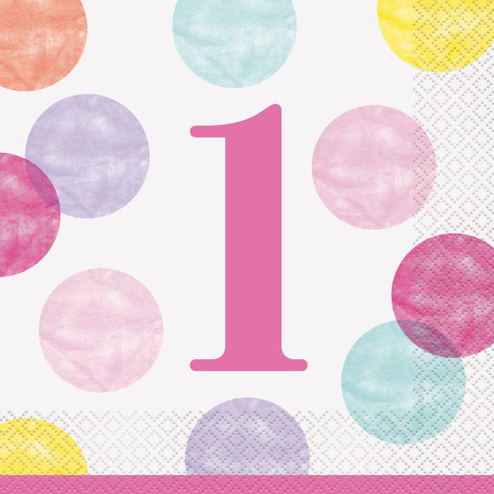 Pink Dots 1st Birthday Lunch Napkins Pack of 16 | Party Save Smile