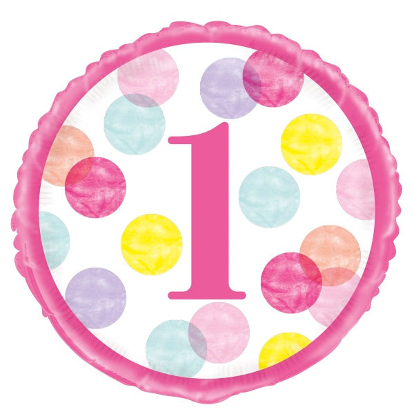 Pink Dots 1st Birthday Pastel Foil Balloons 18 Inches | Party Save Smile