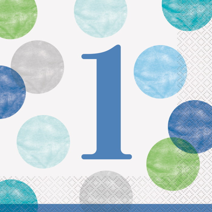 Blue Dots 1st Birthday Lunch Napkins Pack of 16 | Party Save Smile