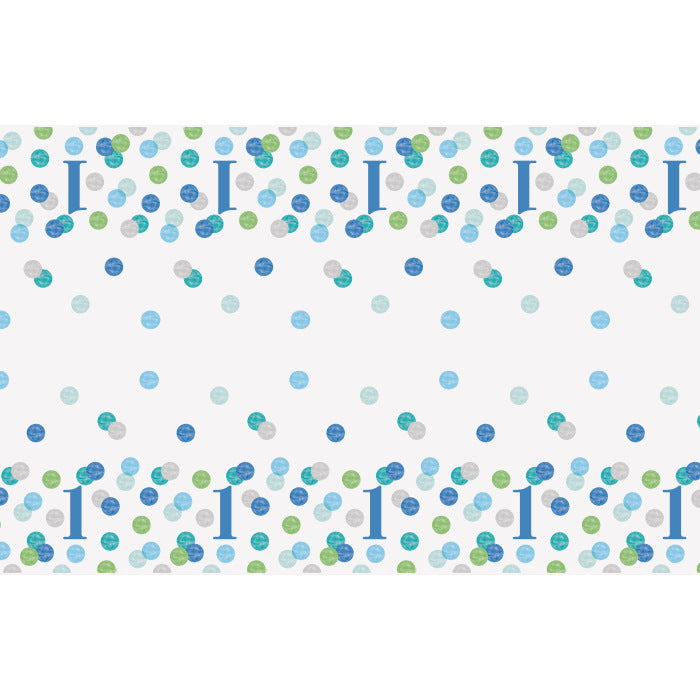 Blue Dots 1st Birthday Plastic Tablecover | Party Save Smile