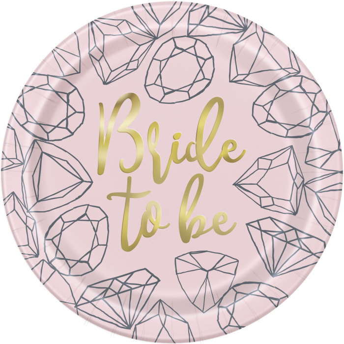 Bride to Be Paper Plates Pink Diamonds Pack of 8 | Party Save Smile