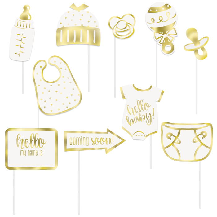 Gold Baby Shower Photo Props 10 Pack | Party Save Smile