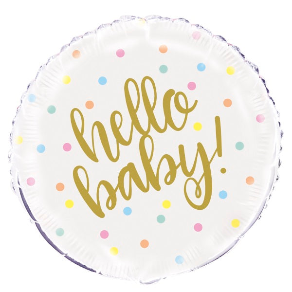Hello Baby Confetti Print Foil Balloons 18 Inches | Party Save Smile