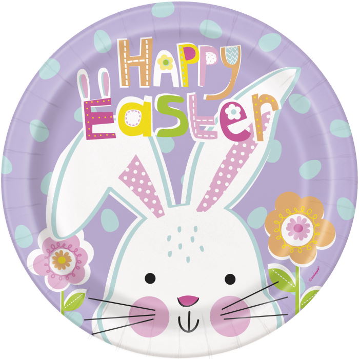 Easter Rabbits Lilac Plates 23cm Pack of 8 | Party Save Smile