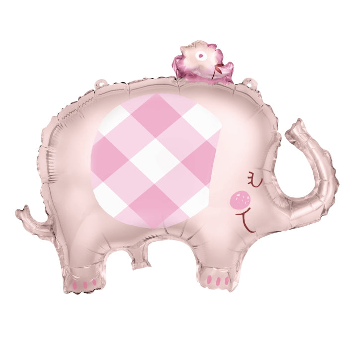 Gingham Pink Elephant Shaped Foil Balloon 29 Inches | Party Save Smile