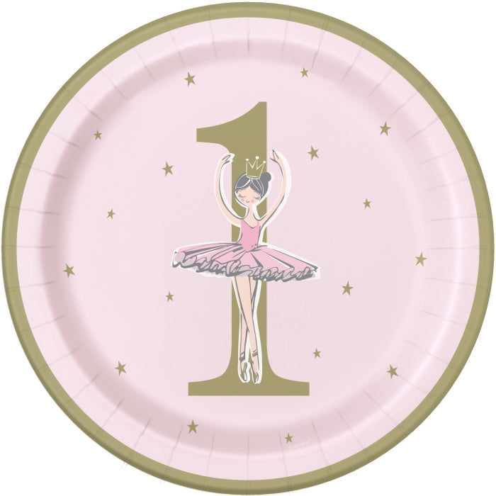 Pink and Gold Ballerina Paper Plates Pack of 8 | Party Save Smile
