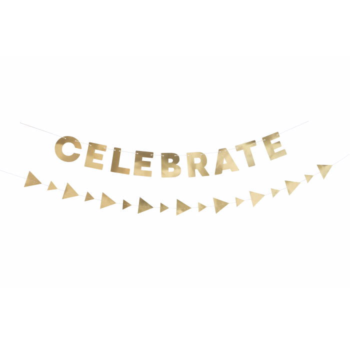 Gold Celebration Banner 2.1 Metres Pack of 2 | Party Save Smile