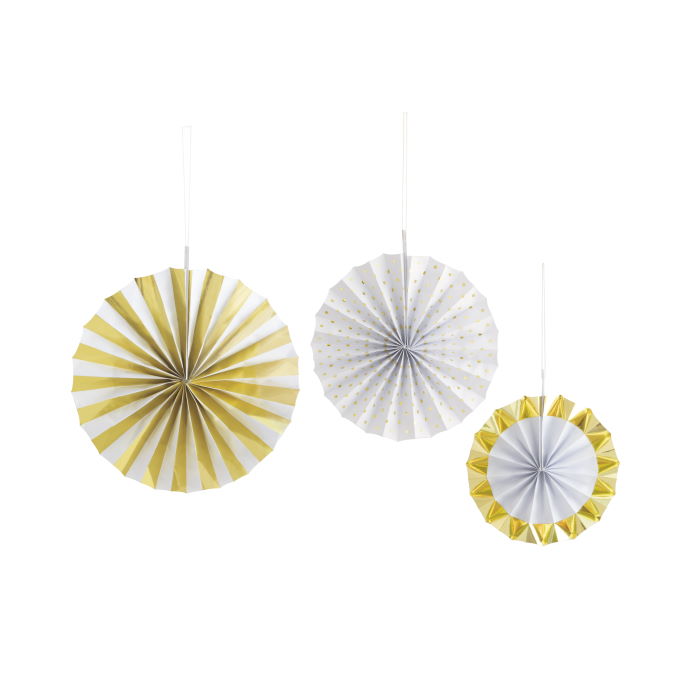 Gold and White Fan Decorations Pack of 3 | Party Save Smile
