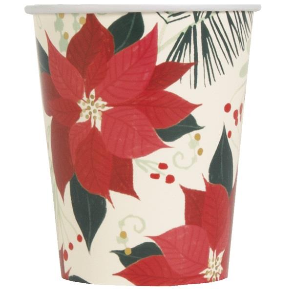 Poinsettia Red and Gold Party Cups Pack of 8 | Party Save Smile