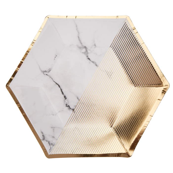 Grey Marble Paper Cake Plates 20cm Pack of 8 | Party Save Smile