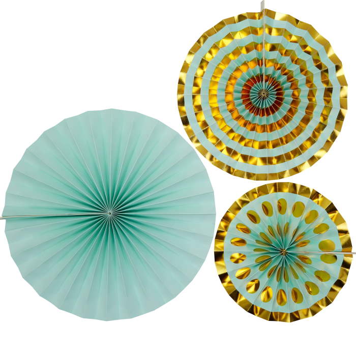 Mint Green Fan Hanging Decorations Marbled Pack of 3 | Party Save Smile