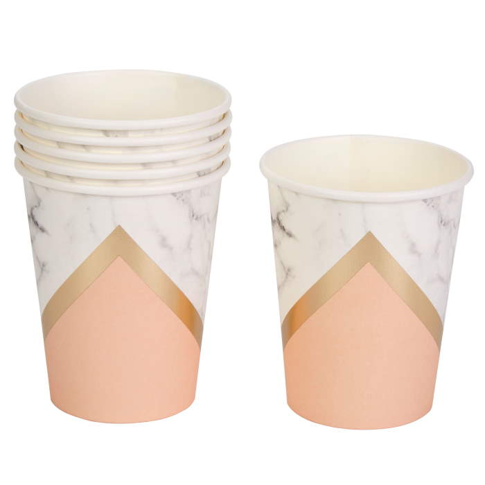 Peach Marble Paper Cups Pack of 8 | Party Save Smile