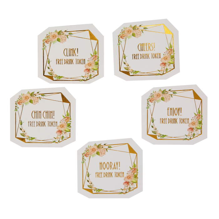 Floral Wedding Drinks Tokens Pack of 25 | Party Save Smile