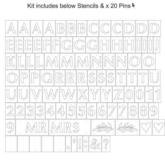 Wedding Stencil Kit A-Z and Numbers | Party Save Smile