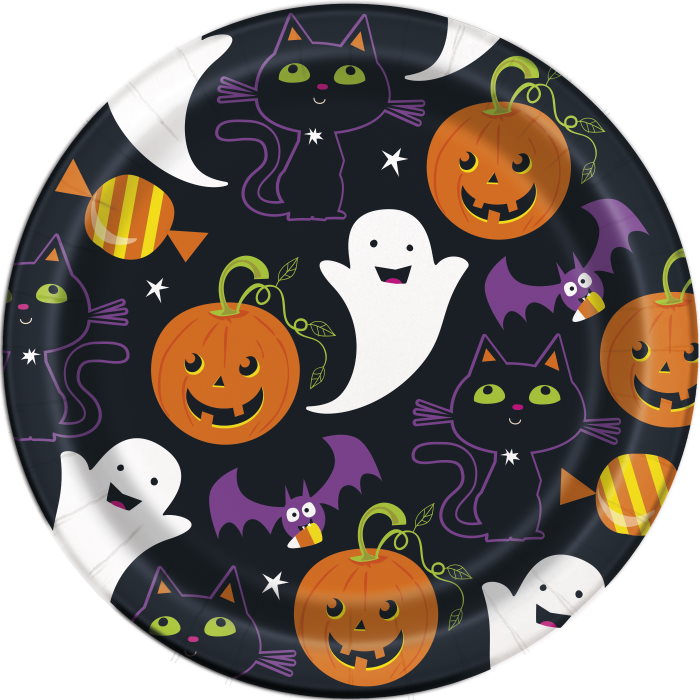 Cat and Pumpkin Halloween Party Cake Plates Pack of 8 | Party Save Smile