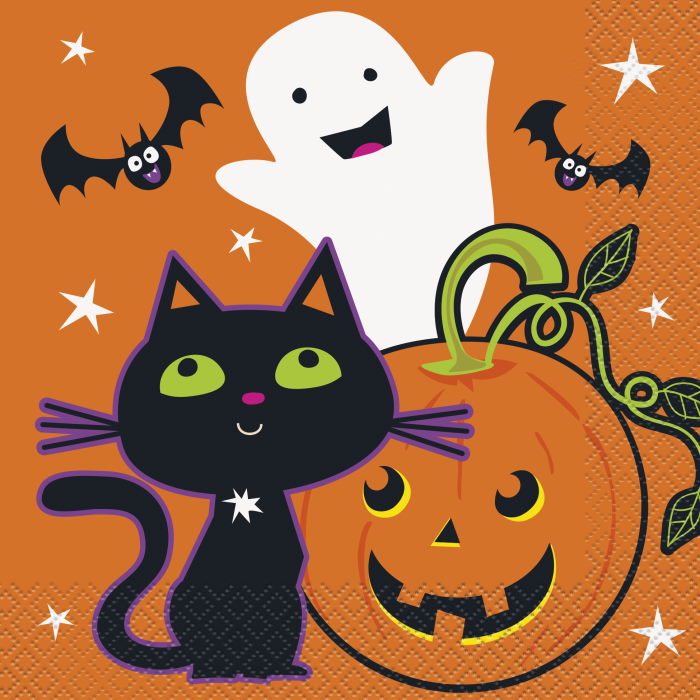 Halloween Napkins Cat Pumpkin and Ghost Pack of 16 | Party Save Smile