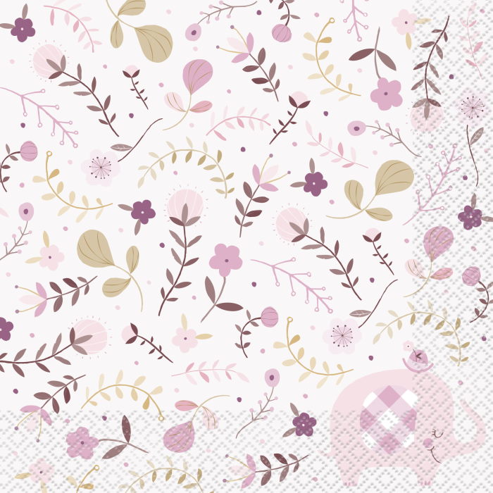 Pink Floral Elephant Napkins Pack of 16 | Party Save Smile