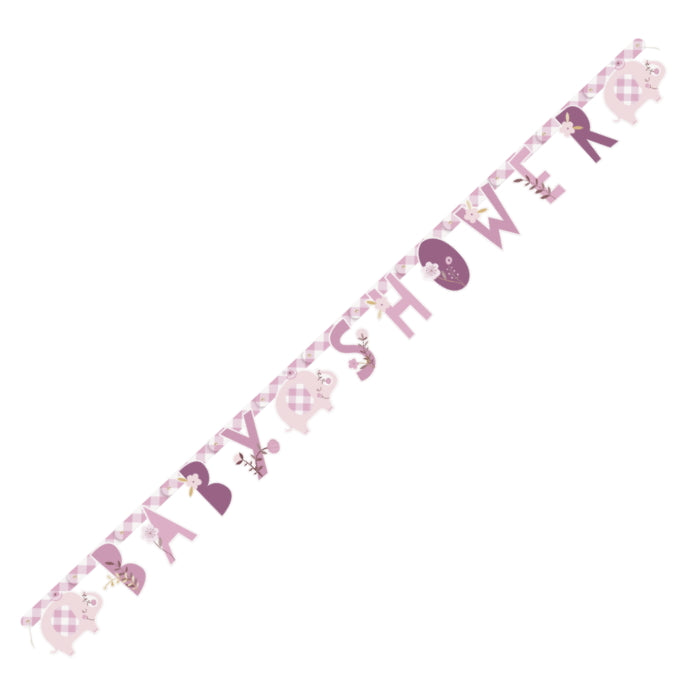 Pink Floral Elephant Baby Shower Banner 1.6 Metres | Party Save Smile