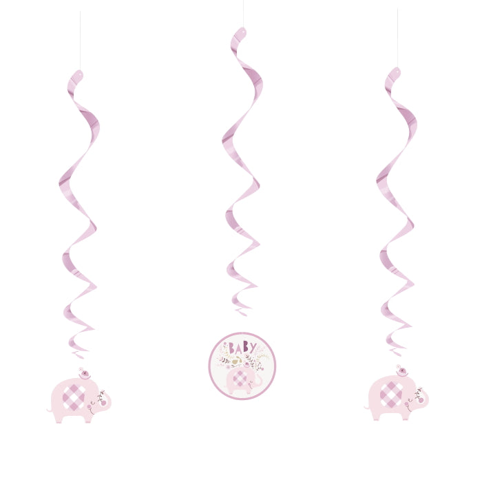 Pink Floral Elephant Baby Shower Hanging Decorations Pack of 3 | Party Save Smile