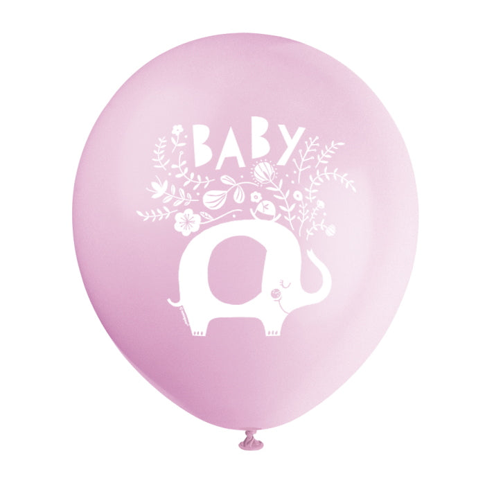 Elephant Pink Floral Baby Latex Balloons Pack of 8 | Party Save Smile