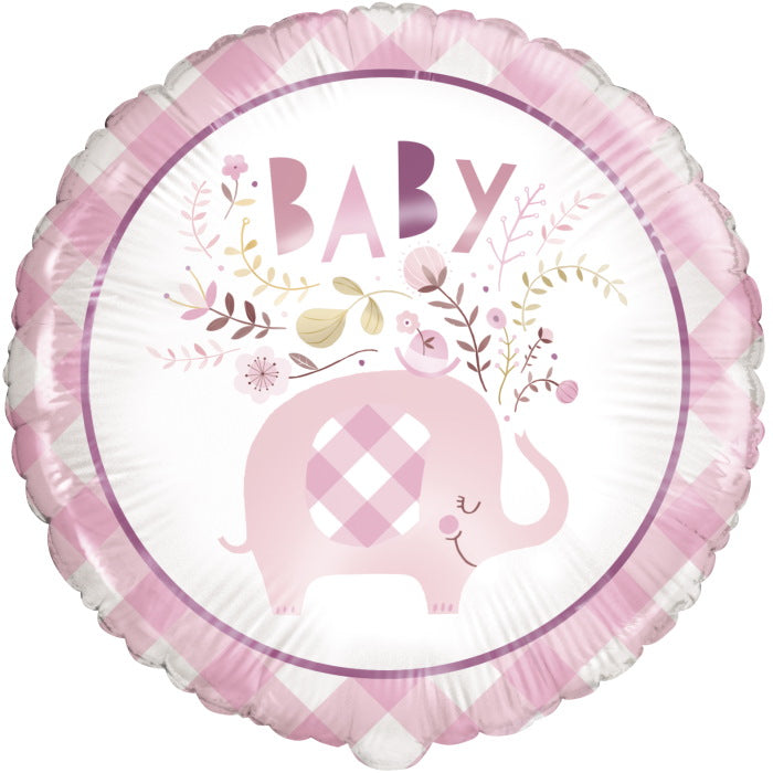 Pink Floral Elephant Baby Foil Balloon 18 Inch | Party Save Smile