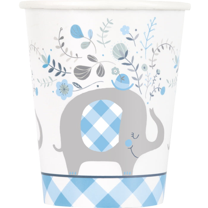Floral Blue Elephant Paper Cups Pack of 8 | Party Save Smile
