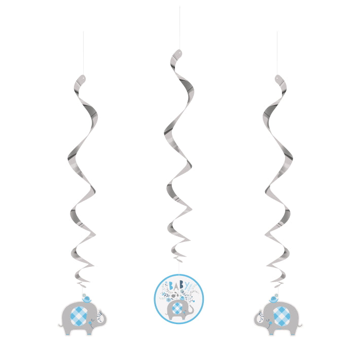 Blue Elephant Baby Shower Hanging Decorations Pack of 3 | Party Save Smile