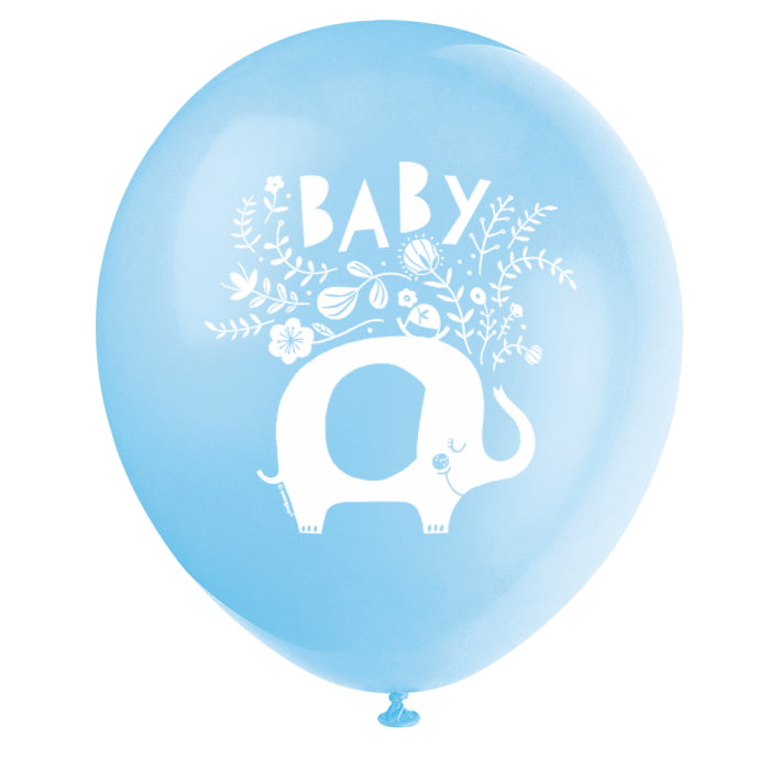 Blue Elephant Baby Shower Latex Balloons Pack of 8 | Party Save Smile