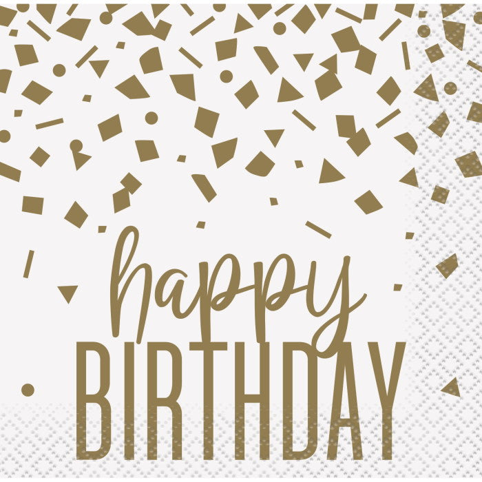 Confetti Gold Happy Birthday Beverage Napkins Pack of 16 | Party Save Smile
