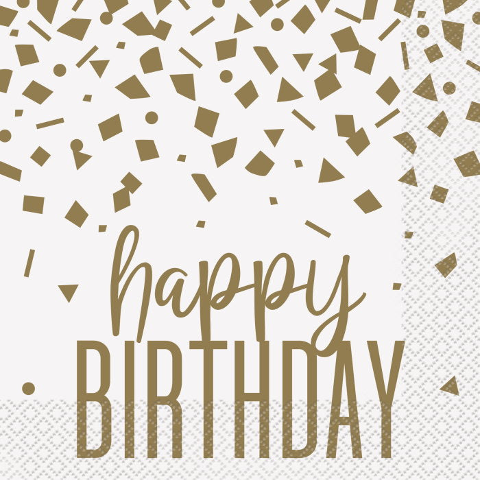 Confetti Gold Happy Birthday Lunch Napkins Pack of 16 | Party Save Smile