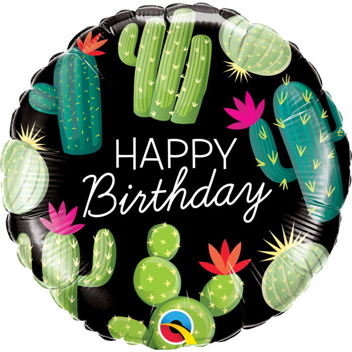 Black Cactus Happy Birthday Foil Balloon 18 Inches | Party Save Smile