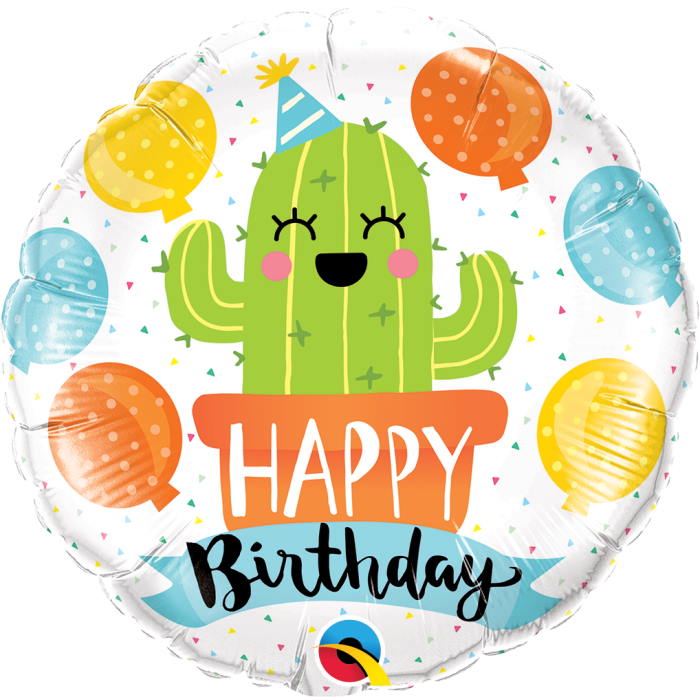 Cactus Foil Balloon White Happy Birthday 18 Inches | Party Save Smile
