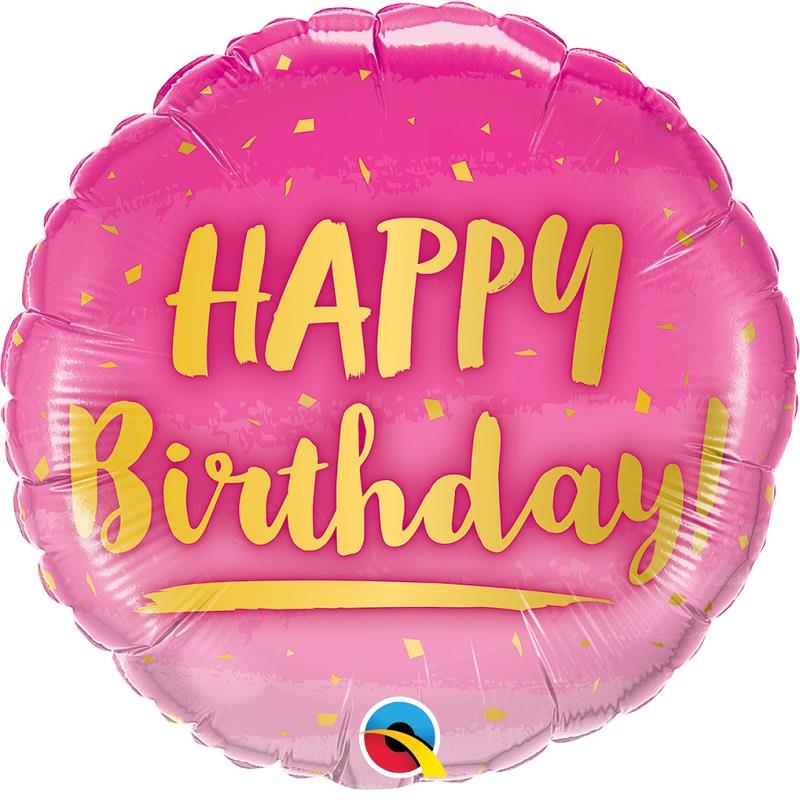 Pink and Gold Foil Happy Birthday Balloons 18 Inch | Party Save Smile