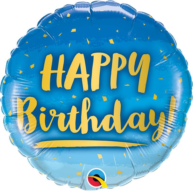 Happy Birthday Blue and Gold Foil Balloon 18 Inch | Party Save Smile