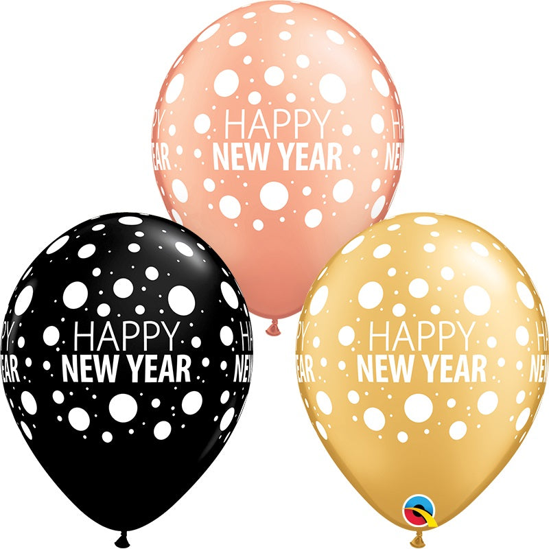 Happy New Year Latex Balloons Dots 11 Inches