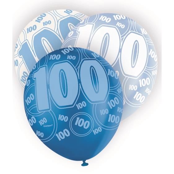 Blue Glitz 100th Birthday Latex Balloons Pack of 6 | Party Save Smile