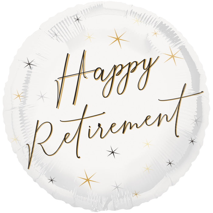 White and Black Happy Retirement Foil Balloon 18 inches | Party Save Smile