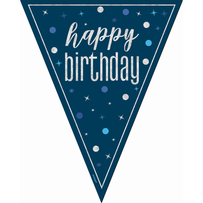 Navy Blue Glitz Happy Birthday Bunting 9 ft | Party Save Smile