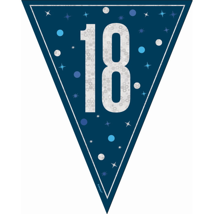 Navy Blue Glitz 18th Birthday Bunting 9 ft | Party Save Smile