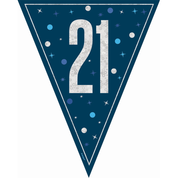 Navy Blue Glitz 21st Birthday Bunting 9 ft | Party Save Smile