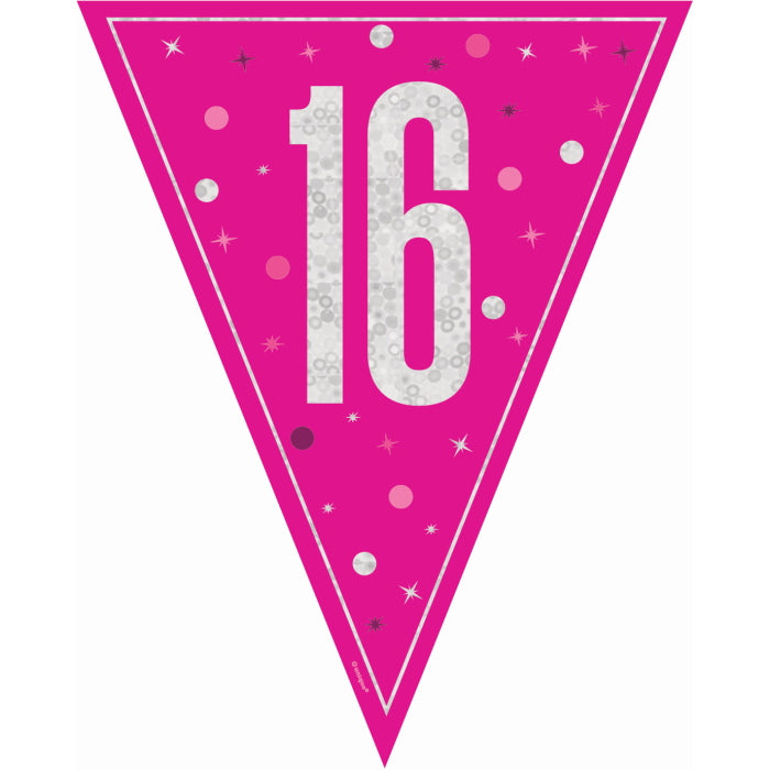 Pink Glitz 16th Birthday Bunting 9 ft | Party Save Smile