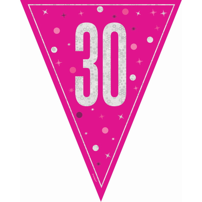Pink Glitz 30th Birthday Bunting 9 ft | Party Save Smile