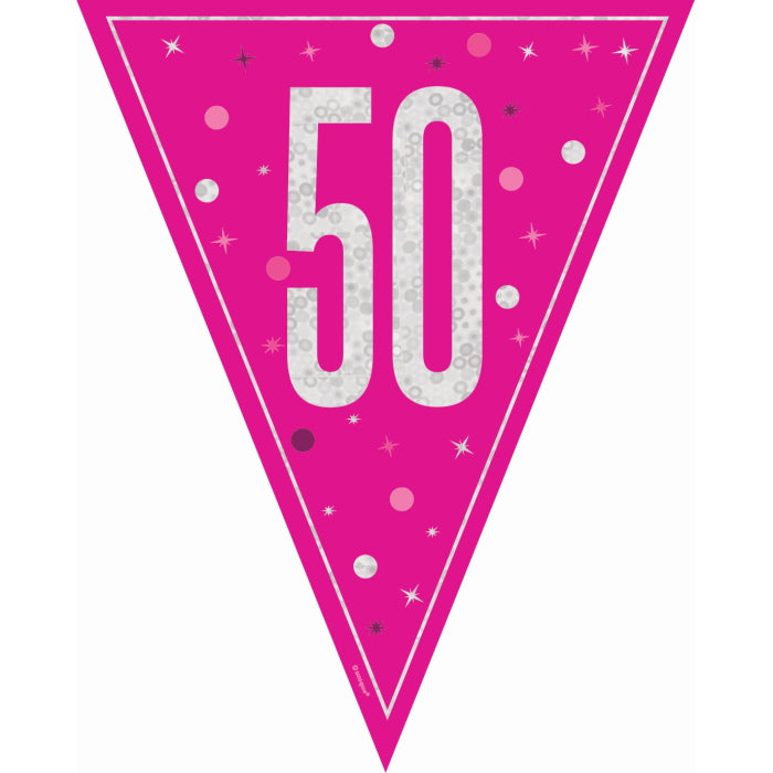 Pink Glitz 50th Birthday Bunting 9 ft | Party Save Smile