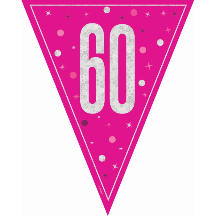 Pink Glitz 60th Birthday Bunting 9 ft | Party Save Smile