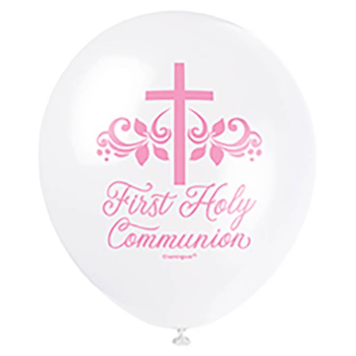 Pink Holy Cross First Communion Latex Balloons 8 Pack